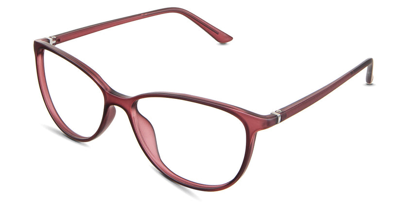 Amara eyeglasses in the rhodolite variant - have a low nose bridge with a built-in nose pad.