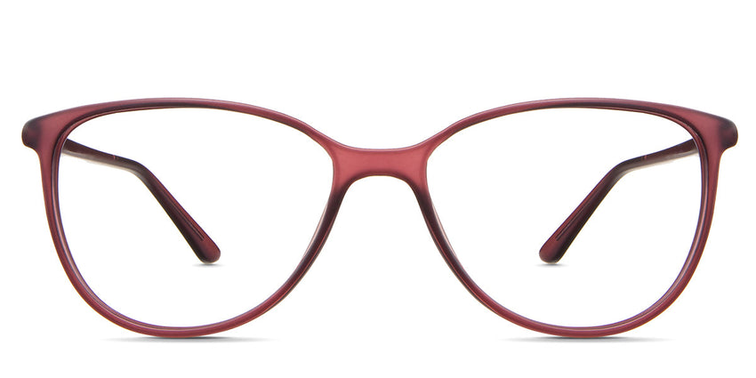 Amara eyeglasses in the rhodolite variant - is an oval frame in burgundy color.