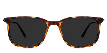 Arion black tinted Standard Solid sunglasses in Pecan variant it's a full rimmed frame with tortoise pattern and it has a U-shaped nose bridge with bulit in nose pads.