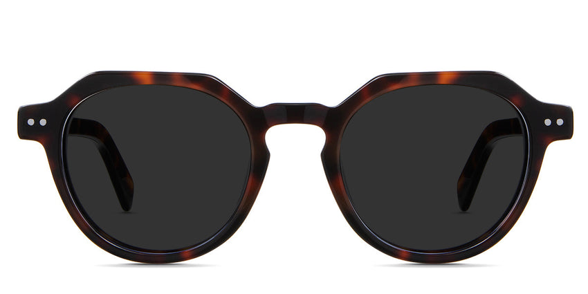 Ellis Black Sunglasses Solid in caretta variant - is a full rimmed frame with  high nose bridge and built in nose pads. It's 145mm temple arm has visible rivets design 