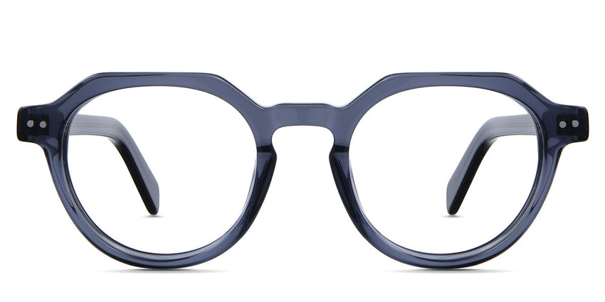 Ellis Eyeglasses in shale variant - it's a round geometric frame in grey blue crystal color 