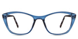 Evie eyeglasses in the spix variant - it's an acetate frame in a transparent blue color.