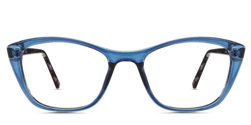 Evie eyeglasses in the spix variant - it's an acetate frame in a transparent blue color.