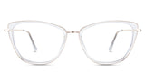 Ira Eyeglasses in the selenite - it's a crystal clear cat-eye shape frame.