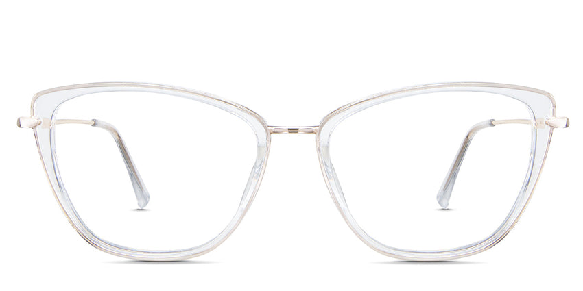 Ira Eyeglasses in the selenite - it's a crystal clear cat-eye shape frame.