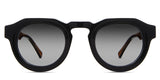 Jax black tinted Gradient sunglasses in carob variant - is a narrow, thick acetate frame with 24mm nose bridge and transparent temple arms with visible wire core.