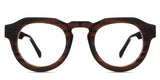 Jax Eyeglasses in fig variant - it's a full rimmed frame with brown stripe pattern