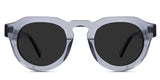 Jax  black tinted Standard Solid sunglasses in periwinkle variant - is a narrow transparent frame with high keyhole shaped nose bridge and the crystal temple arms has visible silver wire core 