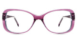 Lois Eyeglasses in tayberry variant - has a violet front rim and a clear side and inside rim.  best seller New Releases Latest