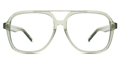 Myla Eyeglasses in the cade variant - it's a full-rimmed acetate frame with a gold metal bar on top of the rim.