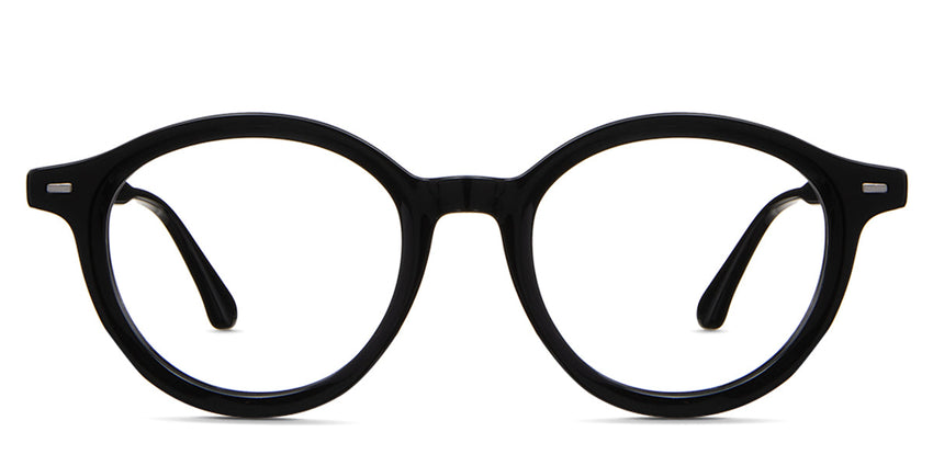 Phlox Eyeglasses in midnight variant - it's a rounded acetate frame an extended end piece.