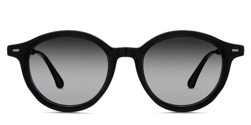 Phlox black tinted Gradient sunglasses in Midnight variant - it's a rounded acetate frame an extended end piece. it has a 20mm U-shaped nose bridge. 