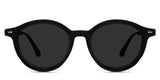 Phlox black tinted Standard Solid sunglasses in Midnight variant - it's a rounded acetate frame an extended end piece. it has a 20mm U-shaped nose bridge. 