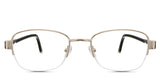 Sadie Eyeglasses in camelus variant - it's a half-rimmed frame in color gold. Metal New Releases Latest