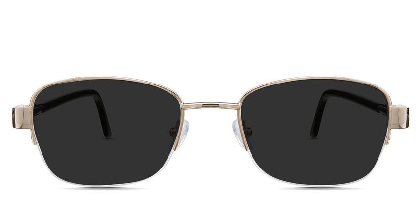 Sadie Black Sunglasses Standard Solid in the camelus variant - is a half-rimmed frame with a regular wide nose bridge, an adjustable nose pad, and an acetate arm.