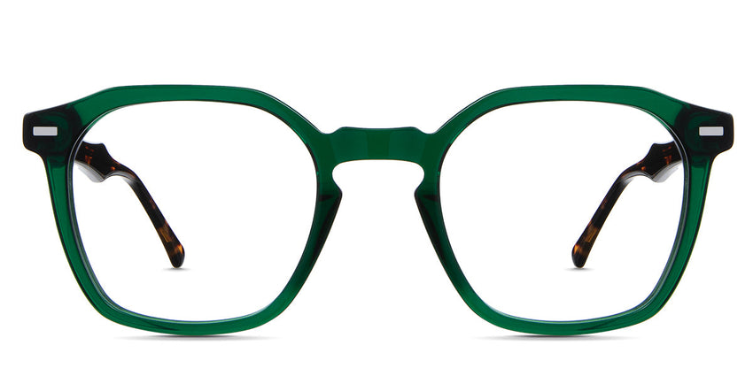 Wren eyeglasses in kaitoke variant - it's a square geometric frame in green color 