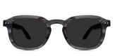 Zuri black tinted Standard Solid sunglasses in melanite variant - is a full rimmed frame with keyhole shaped nose bridge and acetate temple arms.