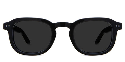 Zuri black tinted Standard Solid sunglasses in midnight variant - is a full rimmed frame with keyhole shaped nose bridge and acetate temple arms. 